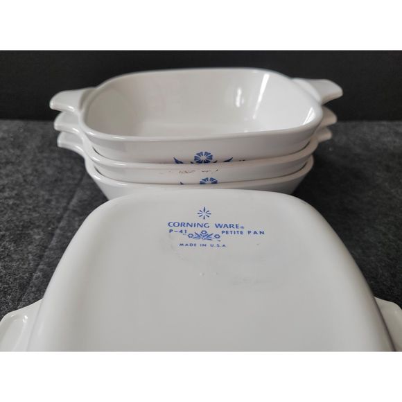 Lot of 4 CorningWare P41 ~ 3/4 Cup White with Blue Cornflower VINTAGE - Picture 2 of 4